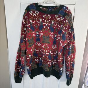 Vintage Nautica Knit Sweater Adult XL Red Green Cotton/Silk Dutch 80s 90s Y2K